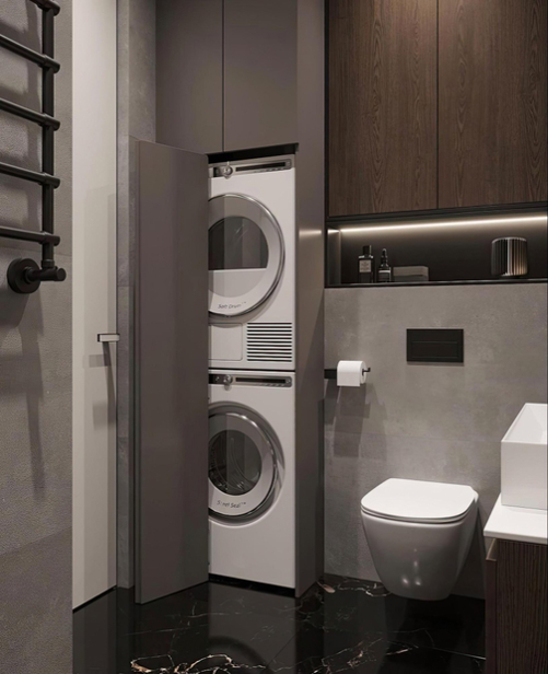 Alan kazandıran çamaşır makinesi ve kurutma makinesi dolabı ile banyolar çok daha ferah!